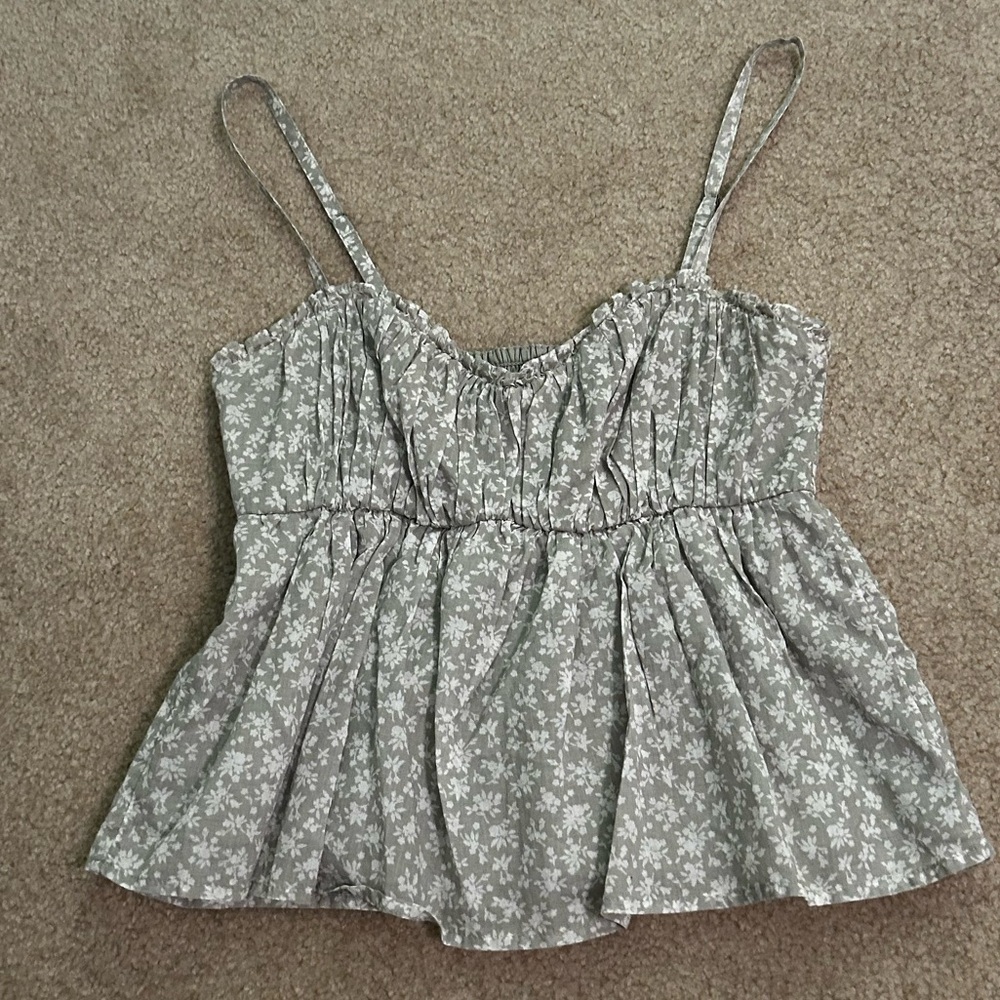 Hollister Green Floral Babydoll Top